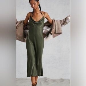 Anthropologie Elyse Satin Slip Dress Cowl Neck Midi Size Medium